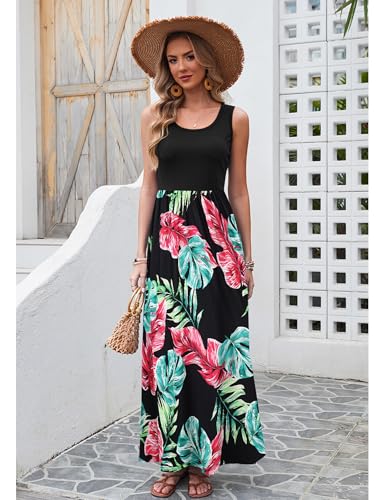 Image of Bluetime Women's Summer Boho Sleeveless Floral Print Tank Long Maxi Dress (S-3XL)