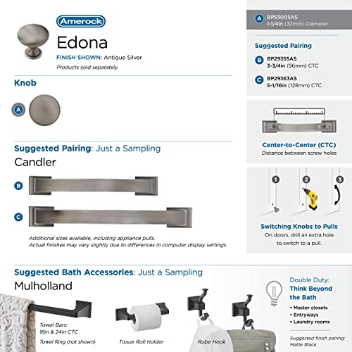 Amerock | Cabinet Knob | Antique Silver | 1-1/4 Inch (32 Mm) Diameter | Edona | 1 Pack | Drawer Knob | Cabinet Hardware #TOP3