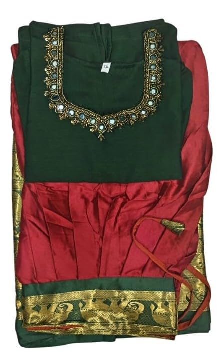 Butter Buds Women Readymade Vishu Traditional Handworked Fully Stitched Vichitra Silk Top Blouse With Narayanpet Skirt Set (Pavadai And Blouse Set)-image-29