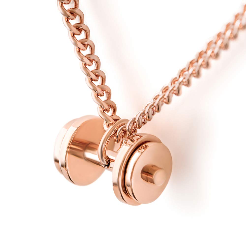 Rose Gold Plated Double Plate Dumbbell Necklace Pendant Fitness