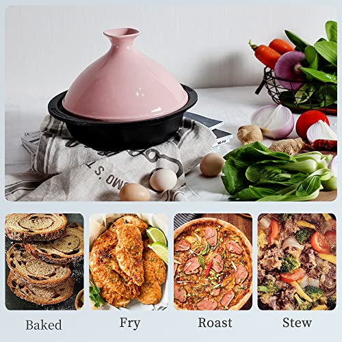 M-Cooker Tagine Pot - 3-Quart Moroccan Tajine With Cast Iron Base And Ceramic Cone-Shaped Lid, High-Quality Cookware- Pink #TOP4