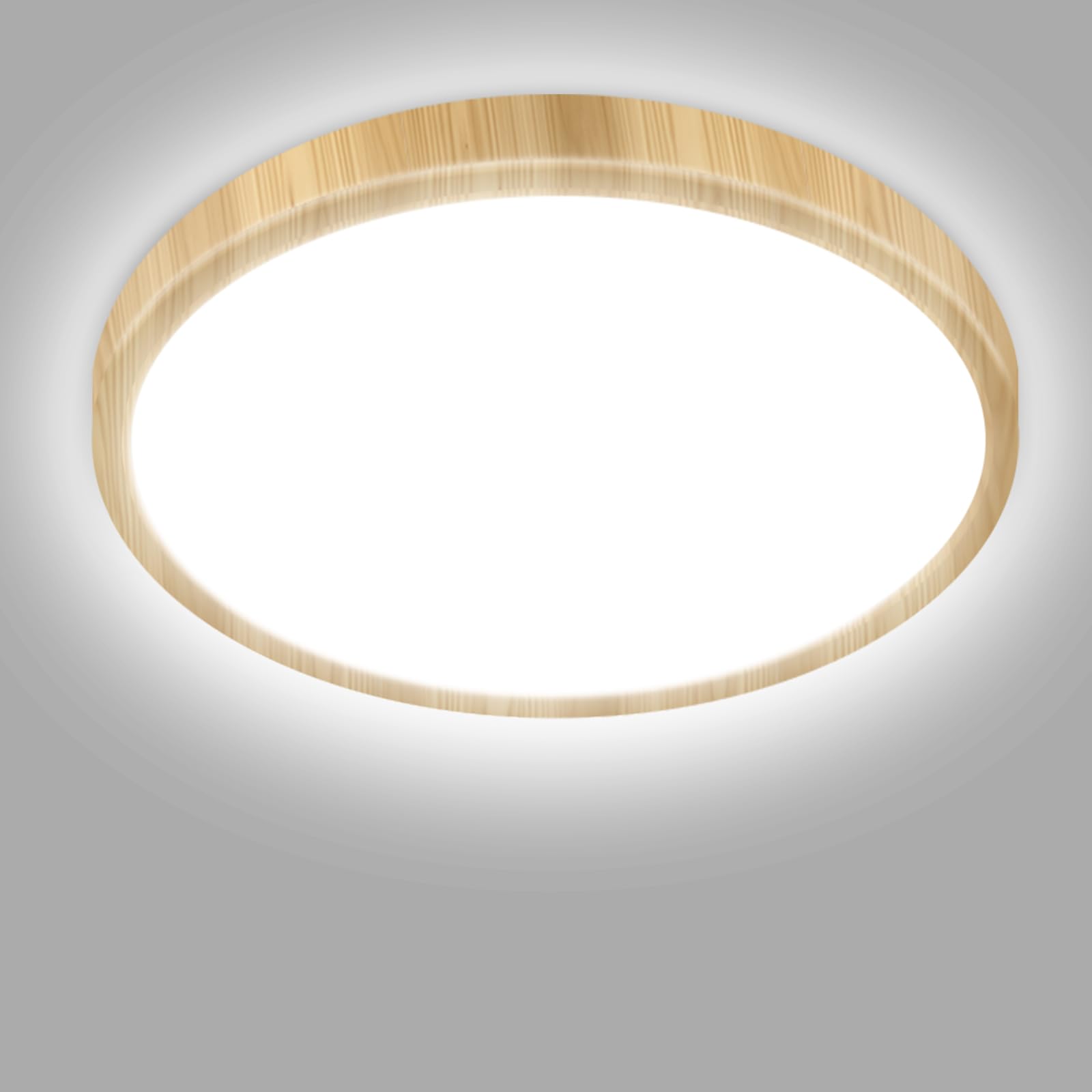 hepside Bathroom Light, 3000K/4000K/6500K 3 Color Temperature, Waterproof IP54, Utility, Round, Modern, Flush Ceiling Light for Bulkhead, Kitchen, Hallway Ø22CM(Wood)