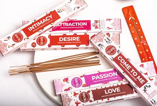 Trumiri Incense Sticks - Love Spell - Total 120 Insence-Sticks (20 Insense x 6 Incents) - Incienso Inscents-Sticks for Spell to Rekindle Call Attract New Fire of Love + Incense Holder