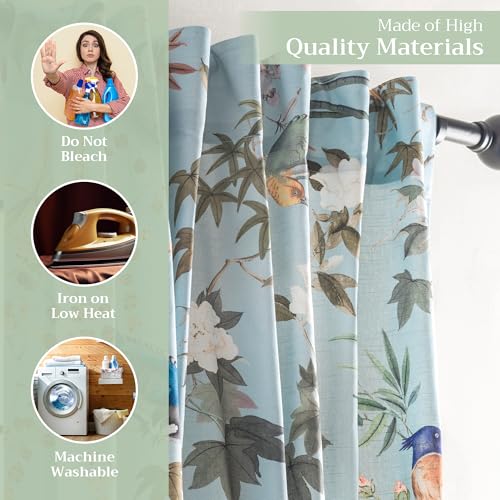 Image of Maison d' Hermine Curtains for Living Room 100% Cotton 50 inchx108 inch (Pack of 1) | 108 inches long Light Filtering Curtains for Windows Bedroom with Rod and Loop Pockets - Hokuzai - Blue