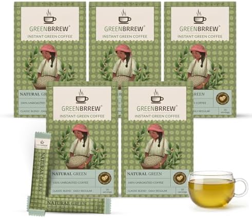Greenbrrew Natural Instant Green Coffee - 100 easy Mix Sachets, Pack of 5 (300g)