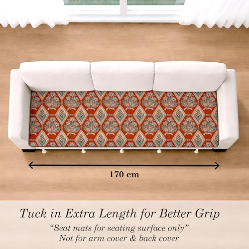 Image of Cloth Fusion Quilted Sofa Cover Seat Mat 3 Seater, Diamond Trellis | Reversible Jaipuri Print, 170 cm, Seat Cover Only, Decorative Tassel Edging With A Spare, Easy Tuck-In Hold, Not Anti-Slip