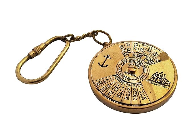 Antique Brass Made vintage 100 years calendar key ring perpetual calendar With royal navy engraving 100 Years Calendar Working Key chain-image-3