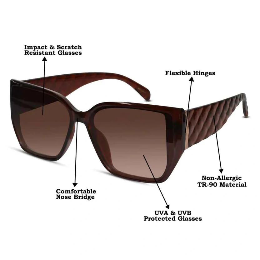 Image of LensKandy Oversized Rectangular UV400 Protected Sunglasses for Women | Stylish Fashion Eyewear | Large Frame Trendy Sun Glasses | Lightweight Comfortable 9131-Pink