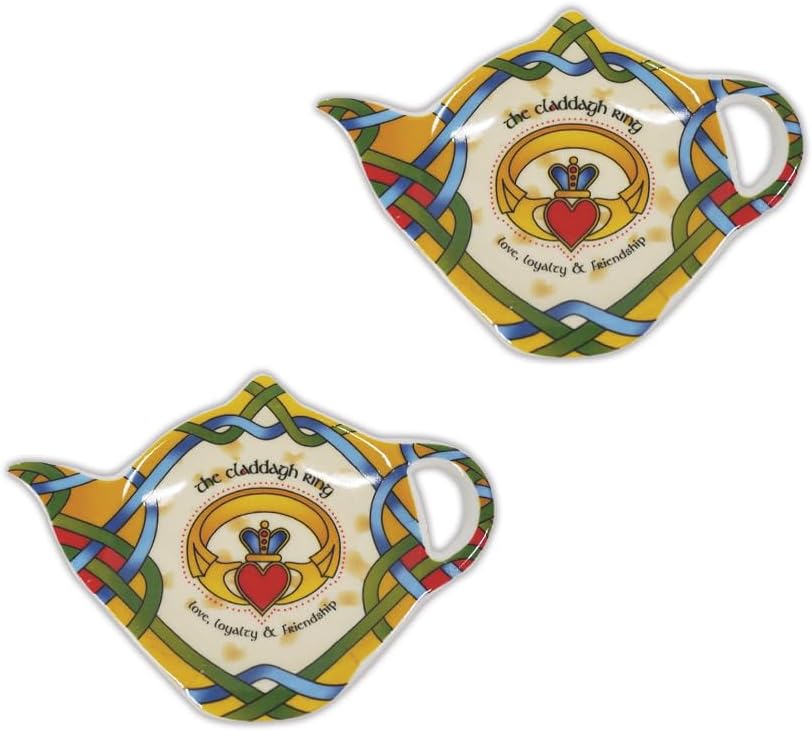 Claddagh Tea Bag Holder Set Irish Weave Teabag Plate - Teabag Caddy Holder - Teabag Coaster Resting Caddy Saucer Made of Bone China 6"