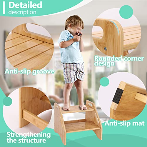 image for AMBIRD Wooden Step Stool, Two Step Stools Toddler 300 lbs Capacity wit