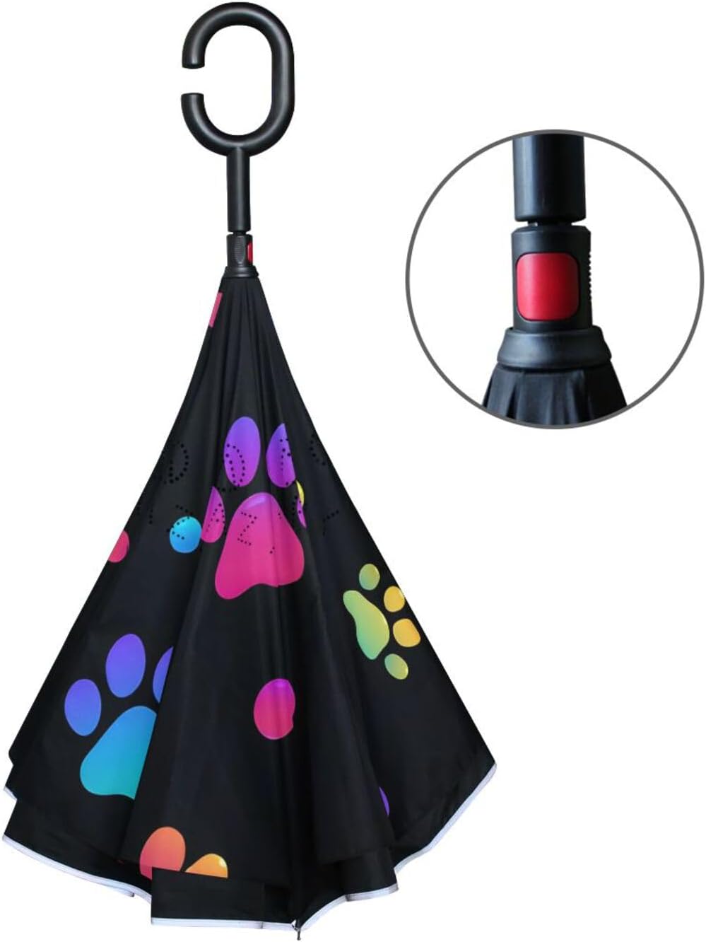 MRMIAN Colorful Rainbow Dog Paw Print Polka Dot Windproof Inverted Open Close Reverse Rain Umbrella Inside Out Quality Waterproof Parasol Upside Down Stick Shelter with Hook c Handle