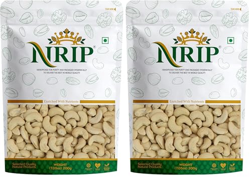 Image of NRIP Premium 100% Pure Whole Cashew 200g |Healthy Snacks, Dry fruits, Kaju| Whole Crunchy Cashew| Nutritious & Delicious | Source of Minerals & Vitamins (Pack of 2)
