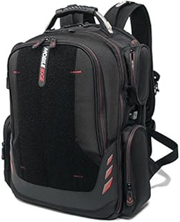 Core Gaming Laptop Backpack From Mobile Edge, 17.3”, External USB 3.0 Quick-Charge Port w/Built-in Charging Cable, Patch Panel - Black w/Red Trim - Includes Core Gaming T-Shirt (Size Large) – MECGVBPS