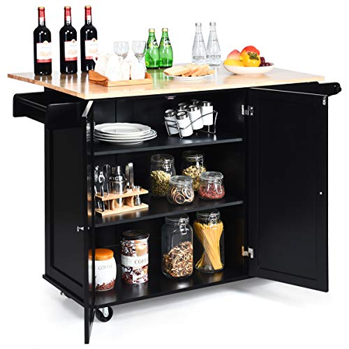 image for Giantex Kitchen Island Cart with Drop-Leaf Tabletop, Large Trolley Car