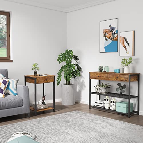 Ecoprsio Nightstand Set Of 2 Industrial End Table Side Table With Drawer And Storage Shelf Wood Night Stand Rustic Bedside Table For Bedroom, Living Room, Sofa Couch, Hall, Easy Assembly #TOP6