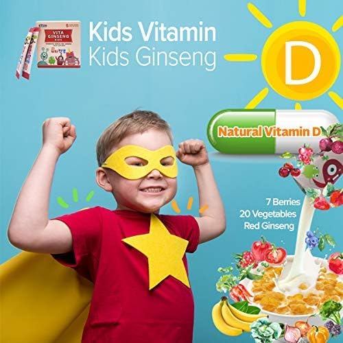 Vita Ginseng Kids, Vitamin D, Zinc, 7 Berries, Banana, 20 Vegetables, Milk Powder for Immune Support, Focus and Memory Boost, 30 Packets (1Set) - Image 4