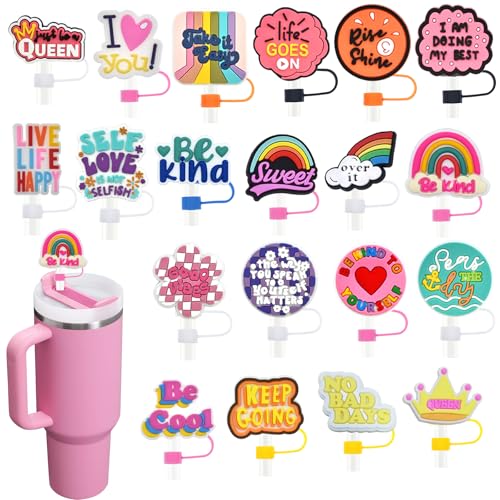 Pabucle 20 Pack Straw Covers Cap for Tumblers, 10mm Cute Dust-Proof Straw Topper for Water Bottles Stanley Cups accessories Gifts For Women Party Favors