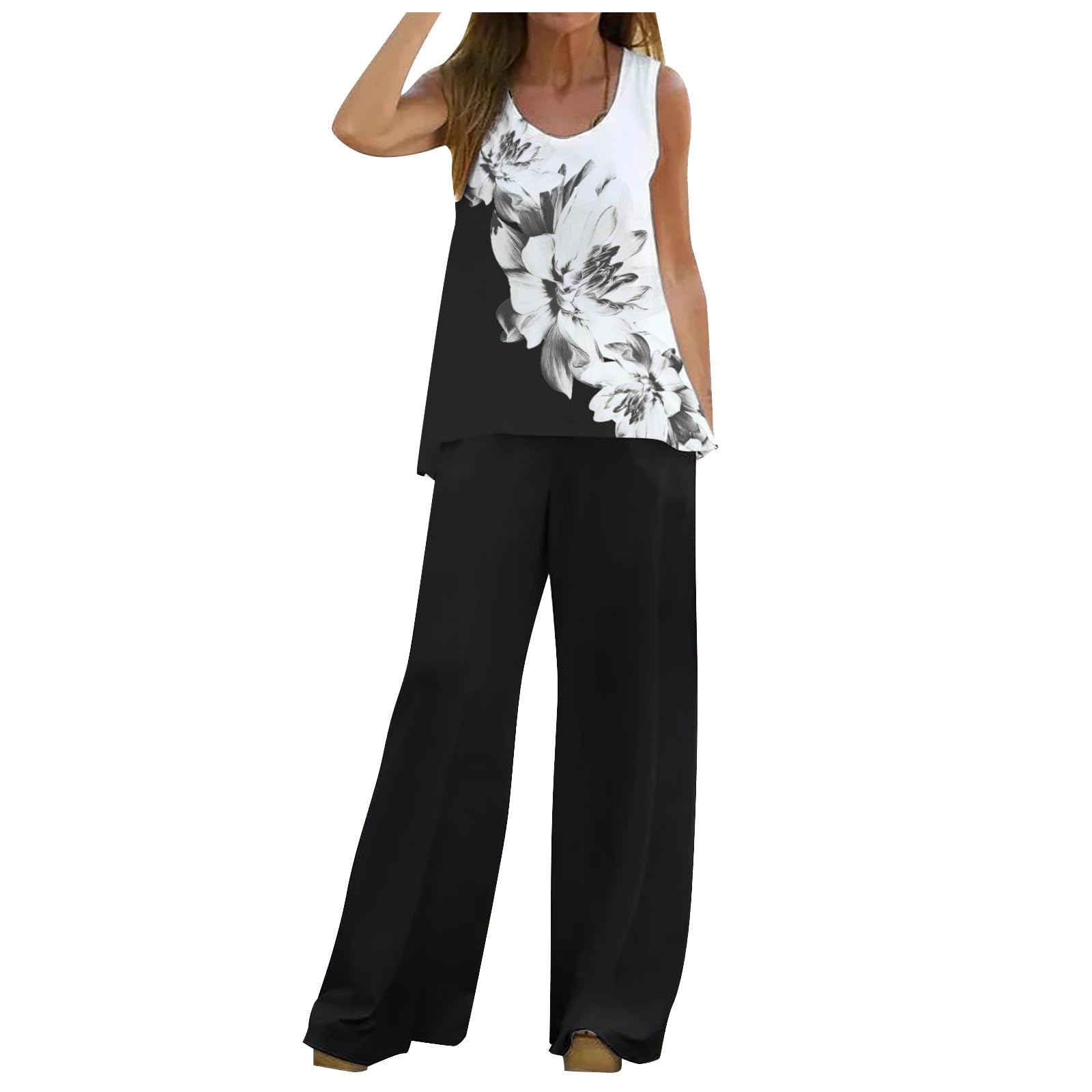 Generic Conjunto de 2 piezas de chaleco y pantalones vintage para mujer, 2 piezas, pantalones formales de cintura alta, traje de invitada de boda