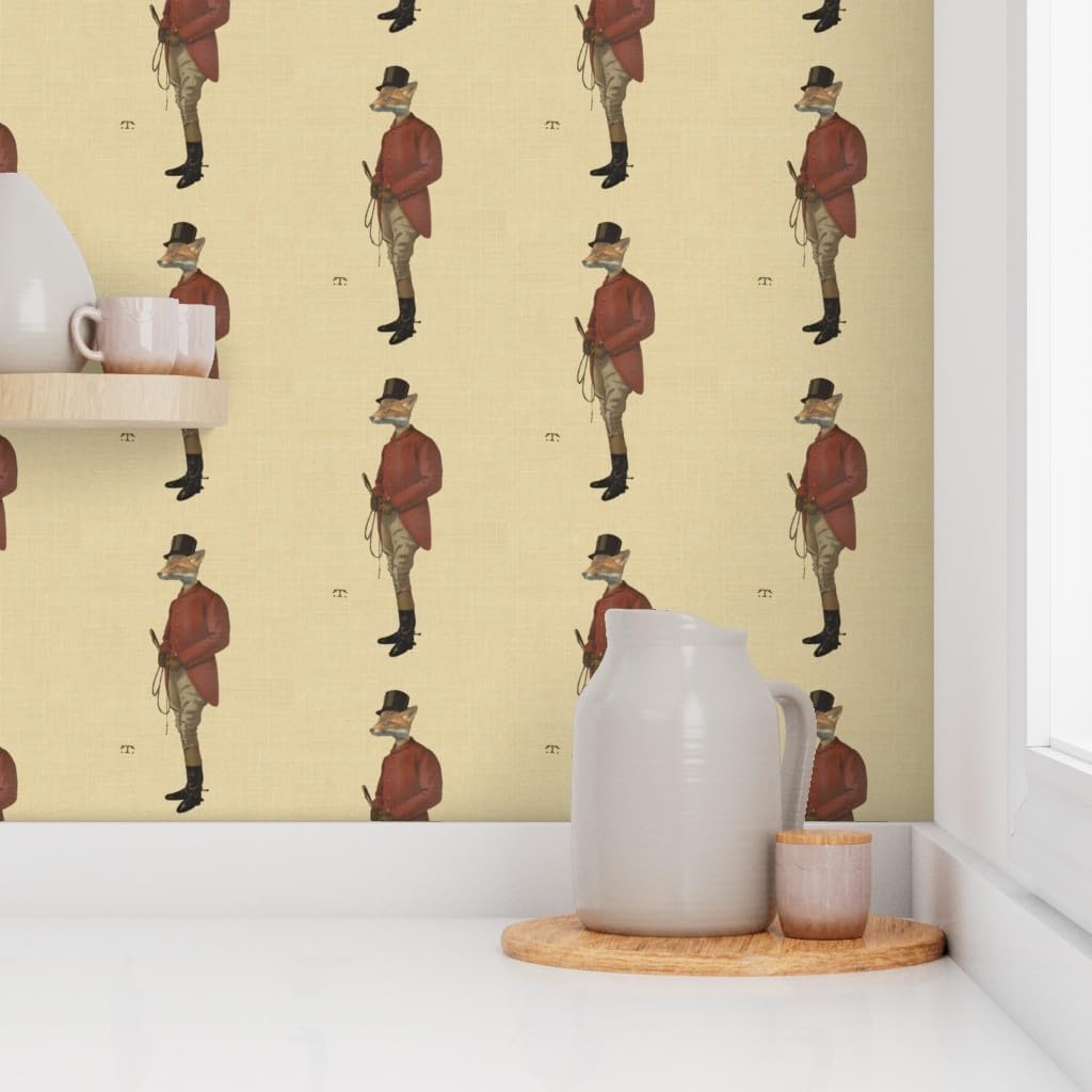 Peel & Stick Wallpaper 3ft x 2ft - Equestrian Hound Fox Horse Pony Toile English Vintage Inspired Country Custom Removable Wallpaper by Spoonflower