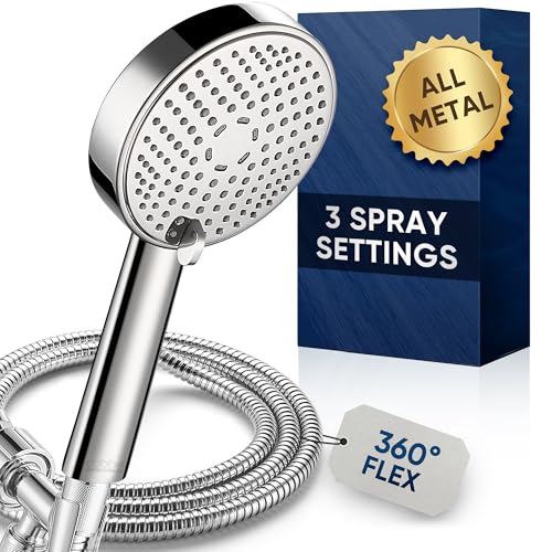 Cobbe® All Metal 3-Spray Shower Head with Handheld - Solid Stainless Steel Showerhead, High Pressure Detachable Shower Wand with Hose & Adjustable Bracket - WIDE, MASSAGE, and MIST (Mirror Polished)