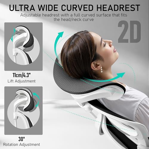 Image of BESTFAIR High Back Ergonomic Office Chair, Breathable Mesh Desk Chair with Lumbar Support, Adjustable Headrest, Flip-up Armrests, Computer Gaming Chair, (White)