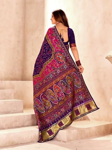 Image of Pandadi Saree Pashmina Silk Kashmiri Weaving Pallu Saree With Unstitched Blouse Piece