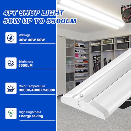 ANTLUX 4FT LED Wraparound Light Fixtures with 3 Wattages/3 Lumens/3 CCT Selectable, 30W/40W/50W Dimmable, 3000K/4000K/5000K 4 Foot Flush Mount LED Wrap Ceiling Lights for Office Kitchen, 4 Pack by ANTLUX - Used condition - Image 4