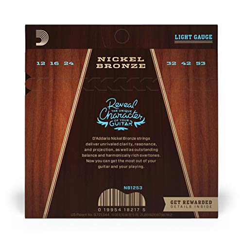 D'addario Guitar Strings - Acoustic Guitar Strings - Nickel Bronze - For 6 String Guitar - Natural, Clear, & Focused Tone - Nb1253 - Light, 12-53 #TOP1