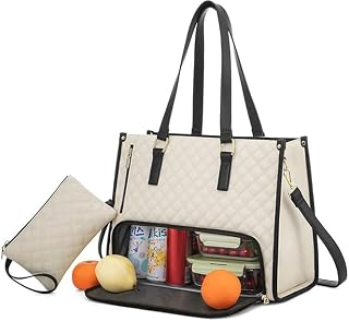 Jivitam Lunch Tote Bag for Women,15.6 Inch Laptop Bag with Insulated Lunch Compartment, Quilted Large Capacity Computer Ha Price In India