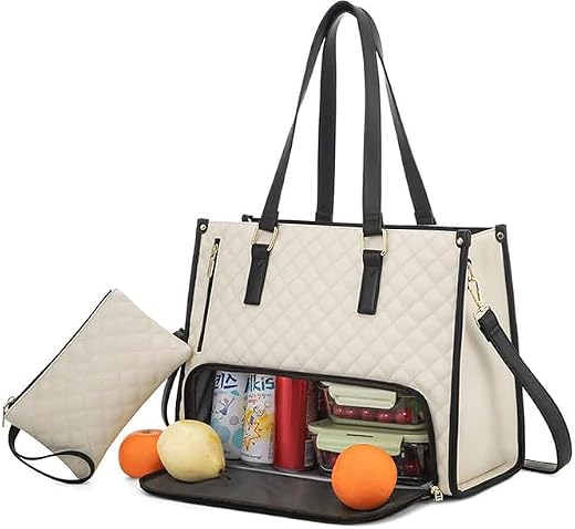 Jivitam Lunch Tote Bag for Women,15.6 Inch Laptop Bag with Insulated Lunch Compartment, Quilted Large Capacity Computer Ha...