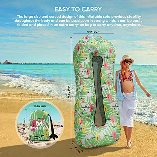 Myuilor Lounger Chair Air Sofa Couch Inflatable Hammock Ergonomic Beach Bed Waterproof Anti-Air Leaking for Camping Hiking Travel Beach Picnic Lakeside, No Pump Required (Green)