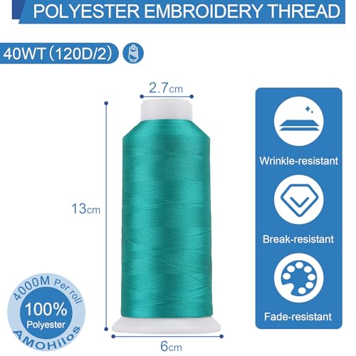 Image of High Tenacity Polyester Embroidery Machine Thread 40WT(120D /2) 4000M Per Spool for Commercial and Domestic Embroidery Machine (Green Turquoise-1799)