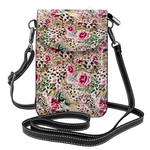 Portefeuille cuir PU imprimé tigre léopard rose petit sac bandoulière femmes