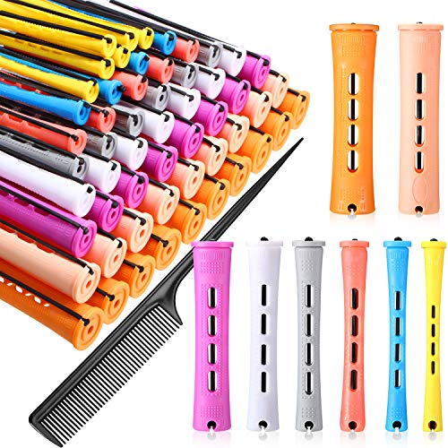80 Pieces Perm Rods Hair 8 Sizes Plastic Perming Rods Curling Roller Rods Cold Wave Rods With Parting Rat Tail Comb For Women Girls Hair Hairdressing Styling Tools #TOP21