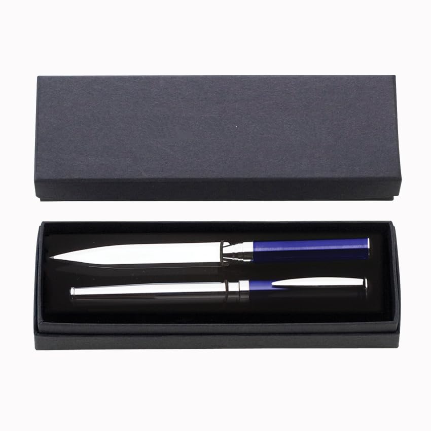 Design GiftsMonarc Duo Executive Rollerball Pen and Letter Opener Set - Brass Construction, Gel Ink - Giving Set (Blue)