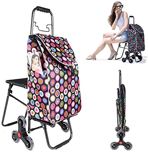 JeeKoudy Faltbarer Trolley, Faltbarer Einkaufswagen mit Sitz für behinderte 6-Rad-Einkaufstrolley-Tasche, Faltbarer…