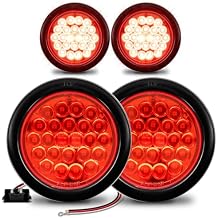 TRUE MODS 4pc 4" Round Red 24 LED Trailer Tail Lights [DOT FMVSS 108] [SAE STI] [Grommet & Plug] [IP67 Waterproof] Turn Stop Brake Boat Horse Trailer Lights for RV Semi Truck Flat Bed Camper