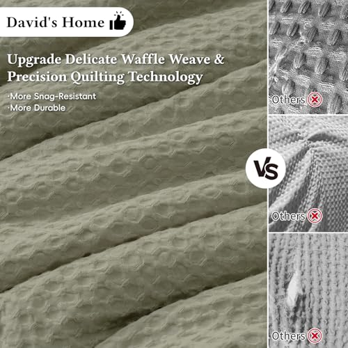 Image of David's Home Textured Summer Waffle Weave Comforter Set, Queen, Dusty Sage