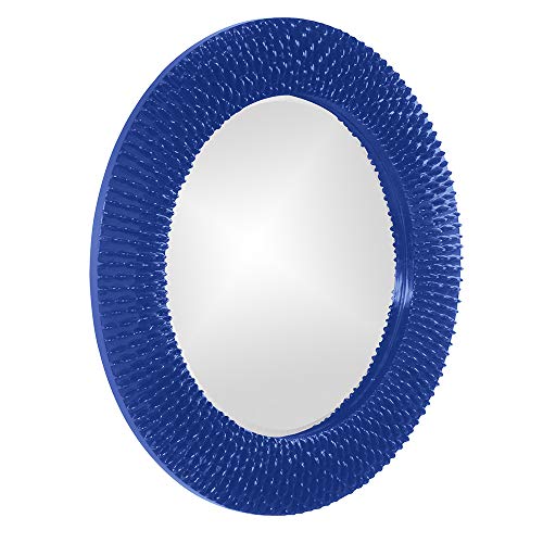 Image of Howard Elliott Collection Bergman Round Wall Mirror, Textured Ribbed Frame, Decorative Accent Mirror for Entryway, Bathroom or Bedroom, Ready to Hang, 32H x 32W x 1D, Royal Blue