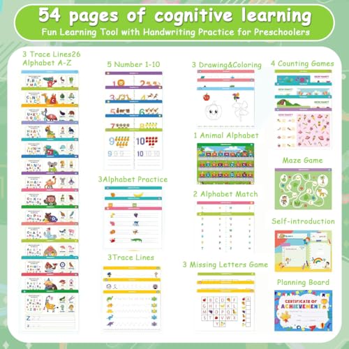 Image of PATPAT Toddler Alphabet Tracing Book, Preschool Handwriting Practice Workbook with 8-Color Markers & Sponge Erase, Reusable Early Learning English Handwriting Practice Book