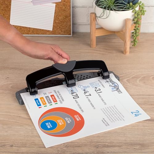 Image of Swingline 3 Hole Punch, 12 Sheet Capacity Three Hole Puncher 3 Ring, Paper Punch, SmartTouch Low Effort, Alignment Guide, Black & Silver (74134)