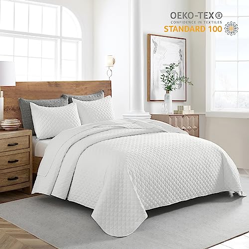 White Quilt Queen Size, Lightweight Quilt For Summer Ultra-Soft Microfiber Modern Style Quilted Clouds Pattern Bedspread Quit Set 3 Pieces（(1 Quilt And 2 Pillow Shams) #TOP1
