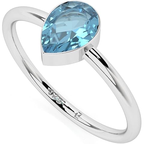 LUSTRE AND LIGHT Natural Swiss Blue Topaz Stackable Ring for Women in Sterling Silver, November Birthstone Jewelry Gifts for Her (Round, Oval, Pear)