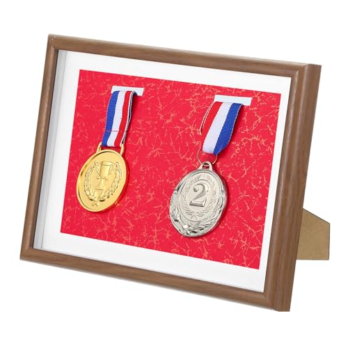 PATIKIL Estuche para Mostrar Medallas, 2 Cuadros para Mostrar Medallas, Caja de Sombra de Medallas, Marco de Imagen para Medallas Deportivas,Base Roja Madera de Rosa A4