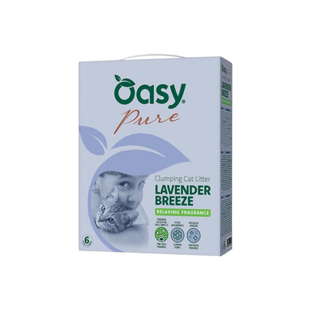Arena para gatos Oasy Lavender Breeze, arena súper aglomerante para gatos de todas las edades y tamaños, fragancia relajante a lavanda | 1 paquete de 10 litros