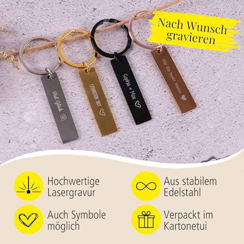 Online Schlüsselanhänger personalisiert schwarz I Schlüsselanhänger zum selbst gestalten mit Gravur I Personalisiertes Geschenk für Freundin, Freund, Papa I Anhänger zum Beschriften