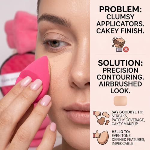 Image of 20pc Essential Makeup Sponge Kit Set - Soft-Touch Makeup Sponges for Cream & Liquid - Aesthetic Bow Spa Set & Wristbands - Under-Eye Precision Puffs & Blender Cleaner - Complete Beauty Organizer Kit for Girls & Women (Cyber Pink Edition)