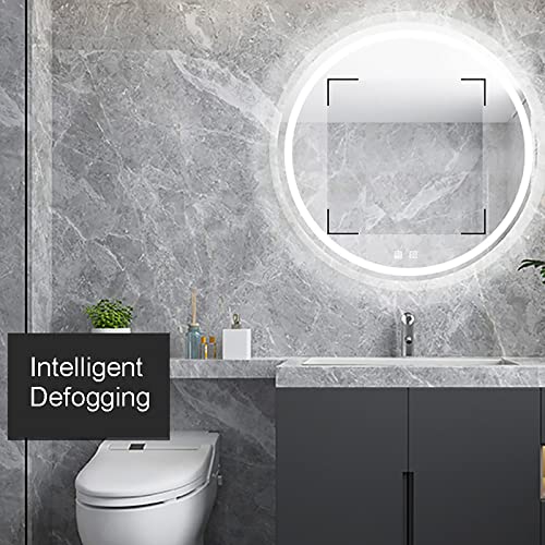 Miroir salle de bain rond LED tactile variable 80cm avec horloge
