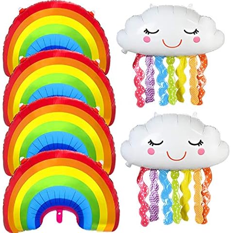 6 Pcs Foil Rainbow Balloons Tassel Rainbow Cloud Themed Party Decorations Foil Mylar Balloons Tassel Balloons for Birthday Baby Shower Party Decorations Supplies Cover