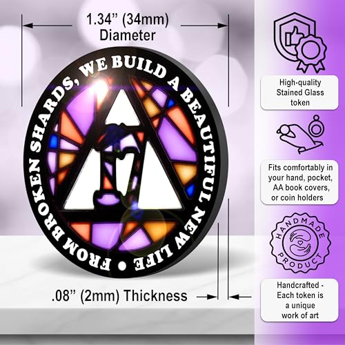 Image of Stained Glass 17 Year AA Chip Sobriety Coin Medallion, Fragments to Freedom Alcoholics Anonymous Addiction Recovery Anniversary Token, Inspirational Sober Gifts for Men and Women by the Token Shop